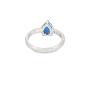Pear Shape 10x8mm Blue Lab Opal Sterling Silver Ring