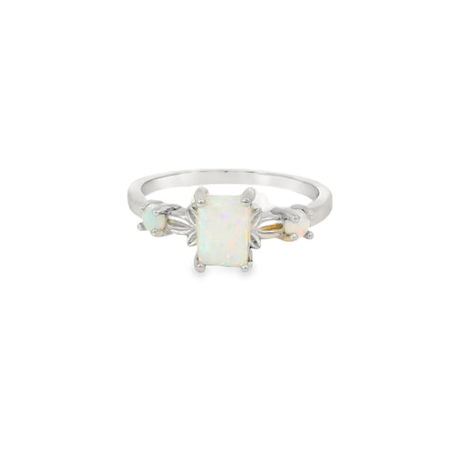 White Lab Opal Sterling Silver Ring