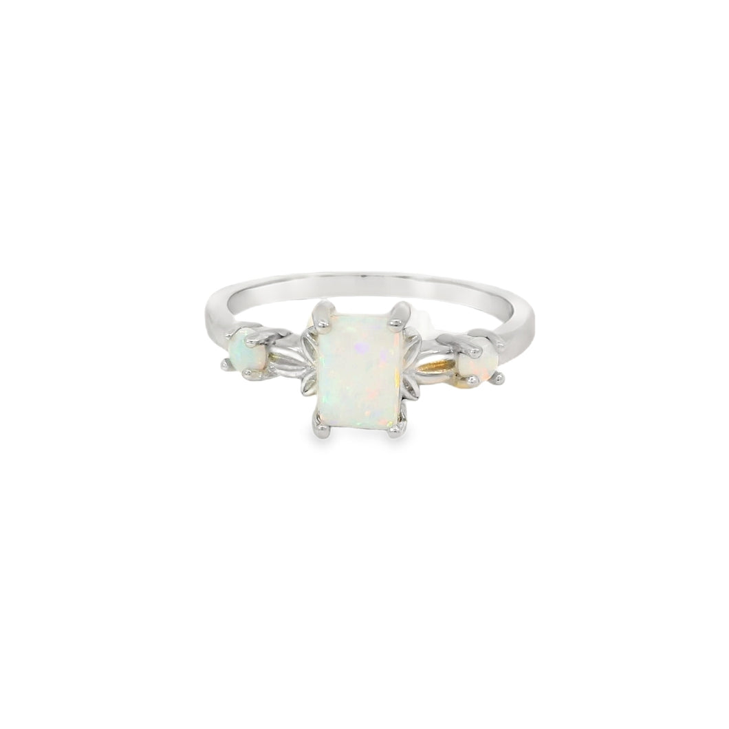 White Lab Opal Sterling Silver Ring