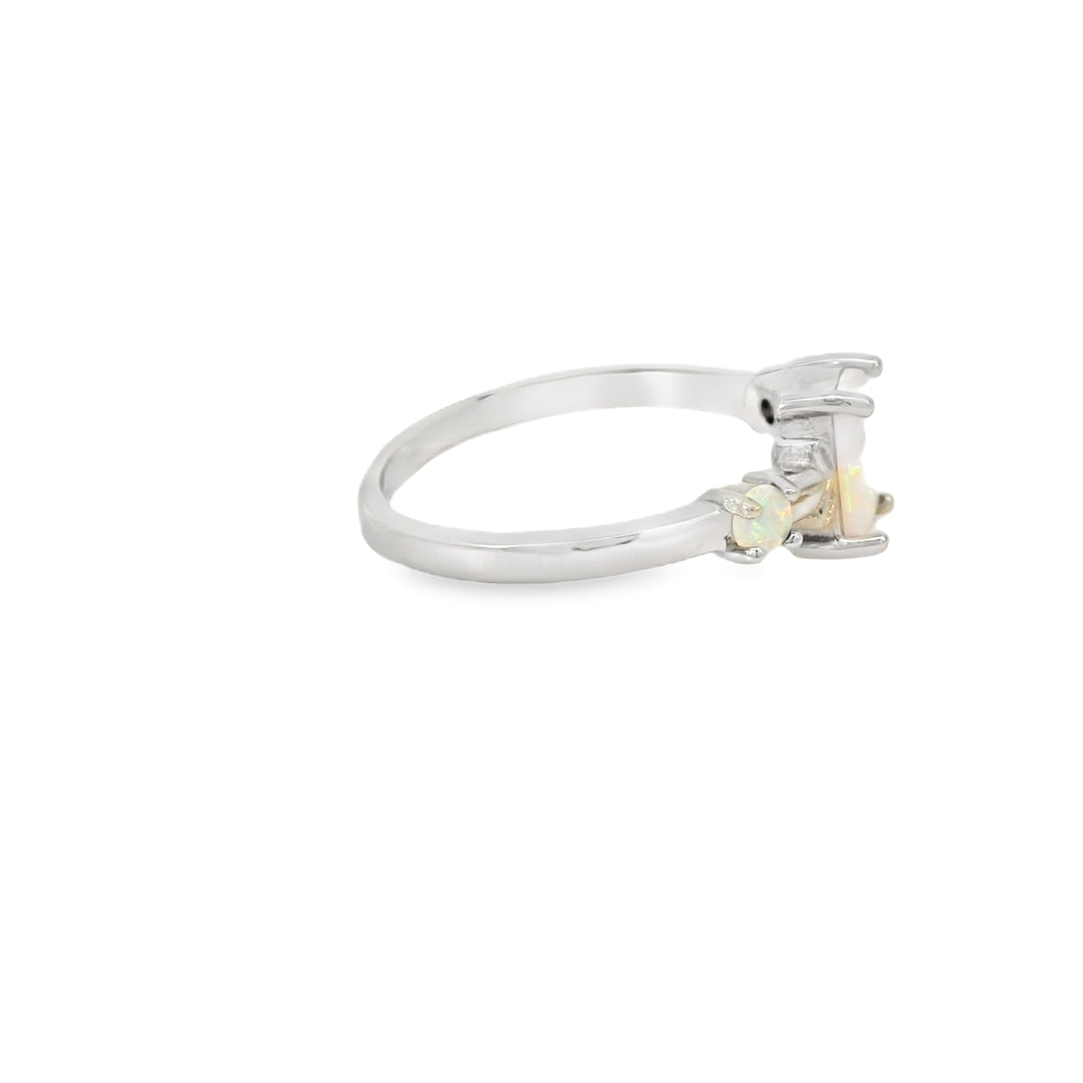 White Lab Opal Sterling Silver Ring