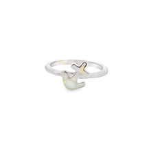 Load image into Gallery viewer, White lab opal anchor sterling silver ring