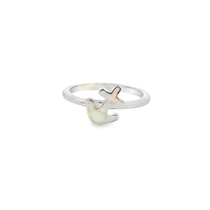 White lab opal anchor sterling silver ring