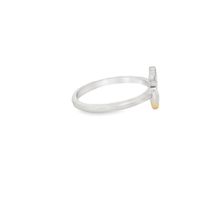 White lab opal anchor sterling silver ring
