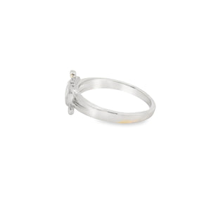 White lab opal turtle sterling silver ring