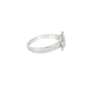 White lab opal turtle sterling silver ring