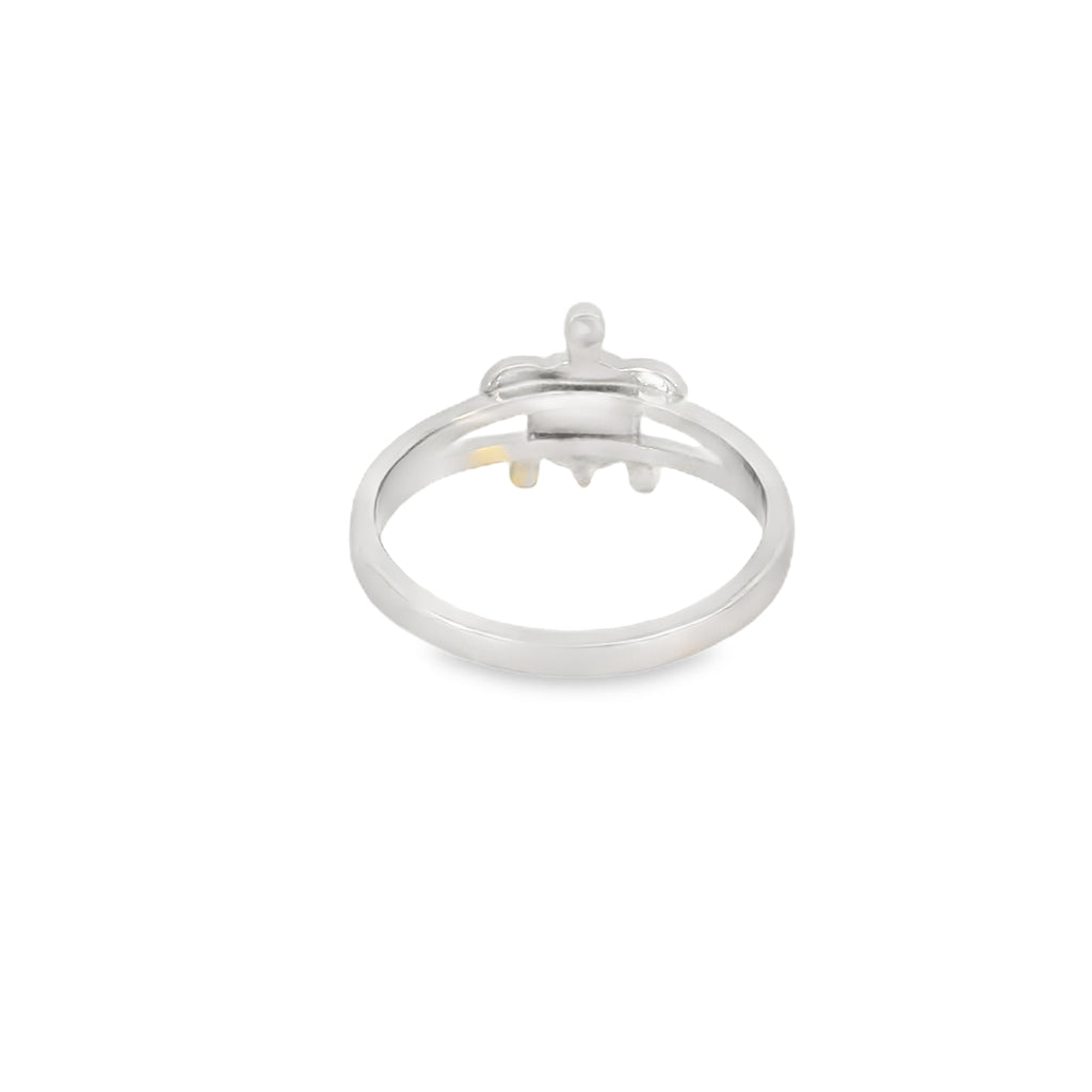 White lab opal turtle sterling silver ring