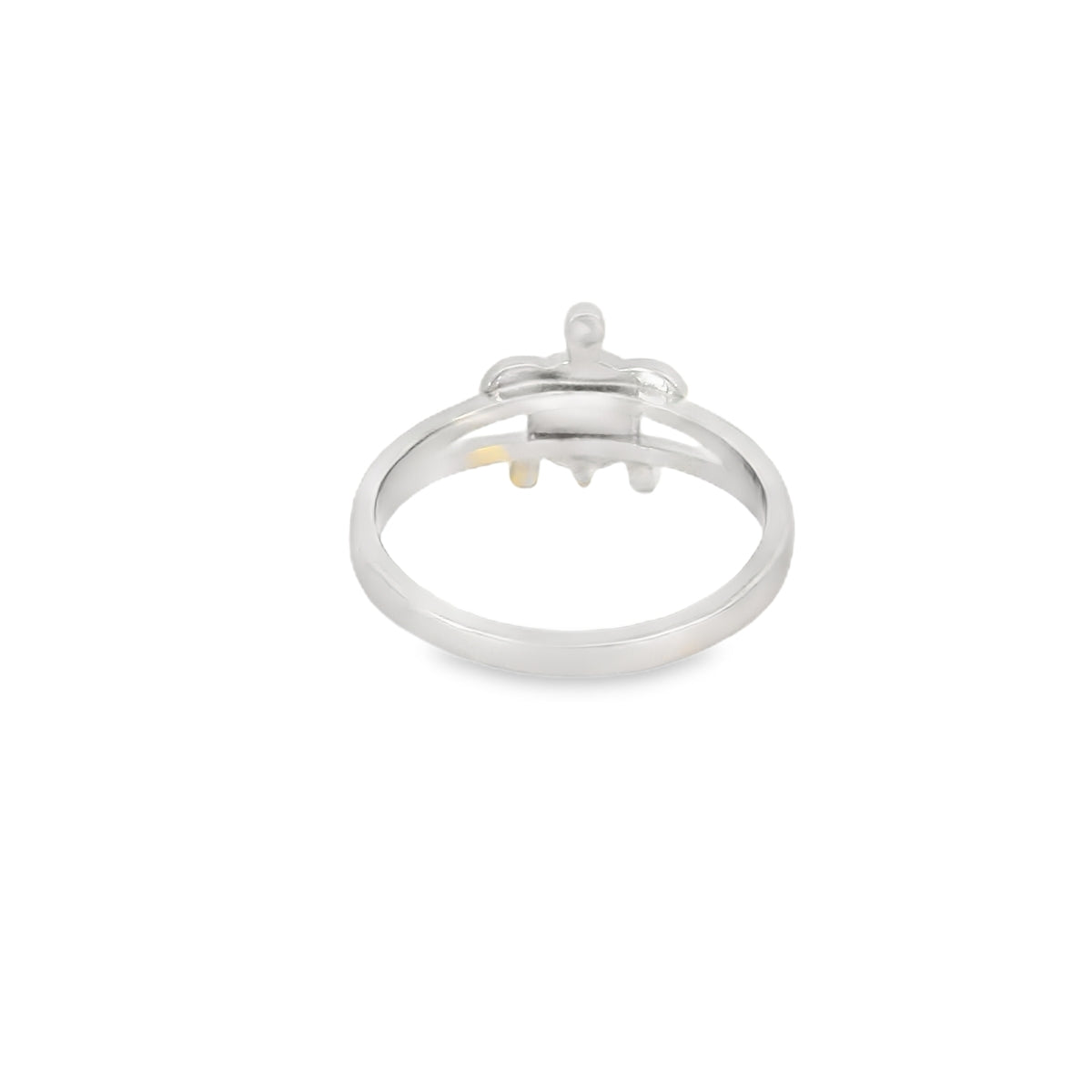 White lab opal turtle sterling silver ring