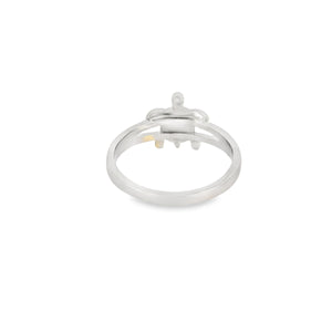 White lab opal turtle sterling silver ring