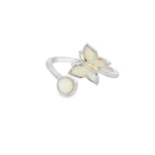 Load image into Gallery viewer, White lab opal butterfly sterling silver ring