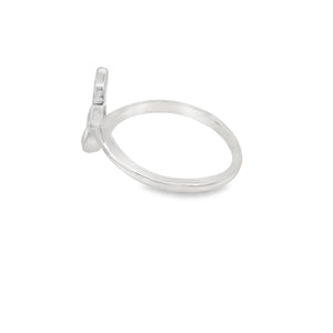 White lab opal butterfly sterling silver ring