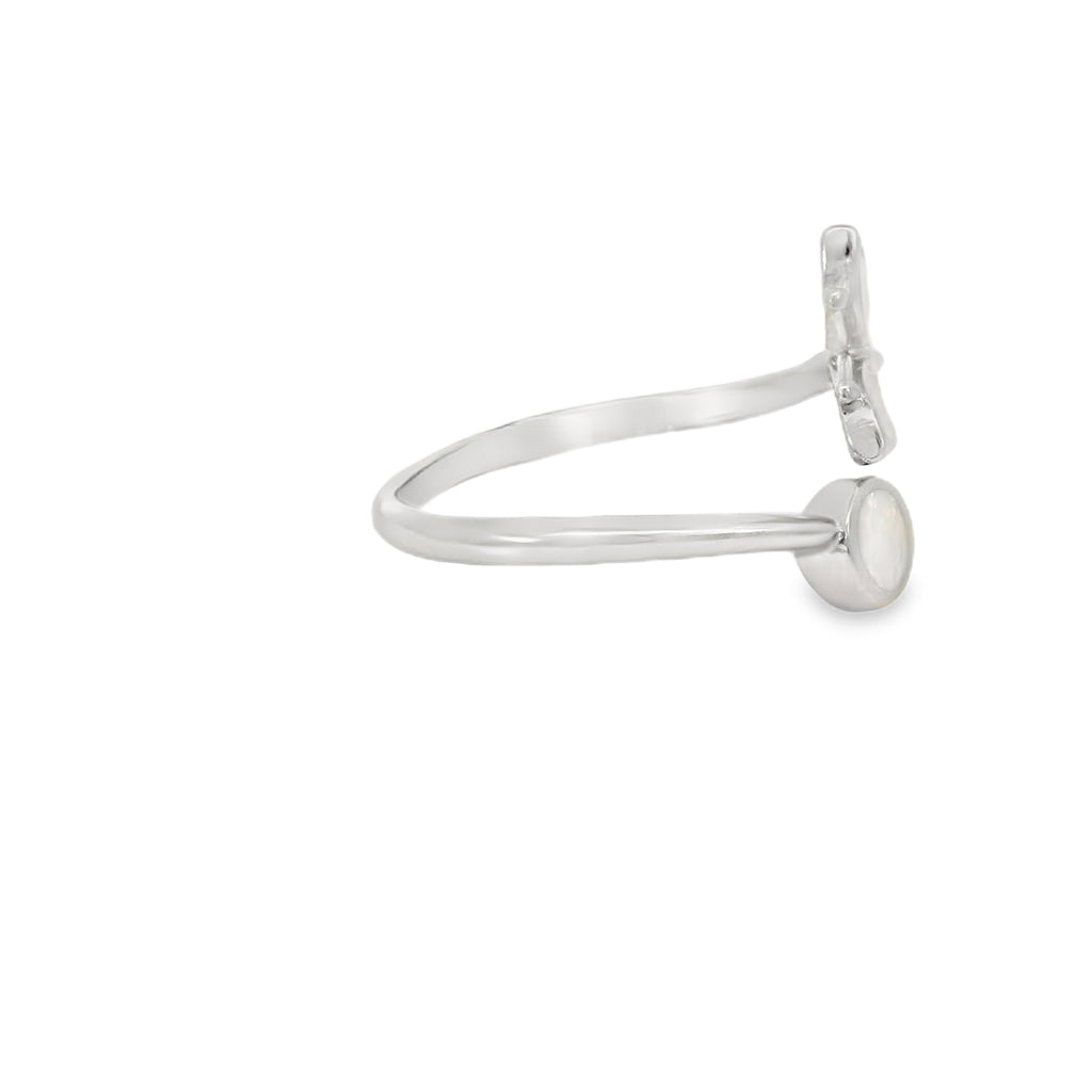 White lab opal butterfly sterling silver ring