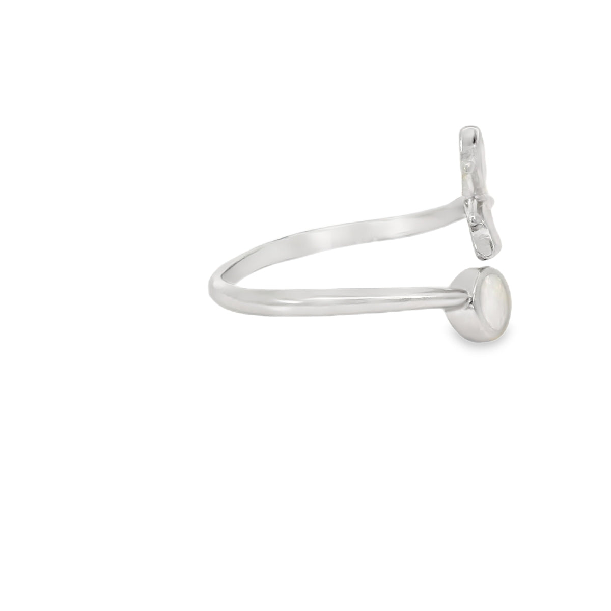 White lab opal butterfly sterling silver ring