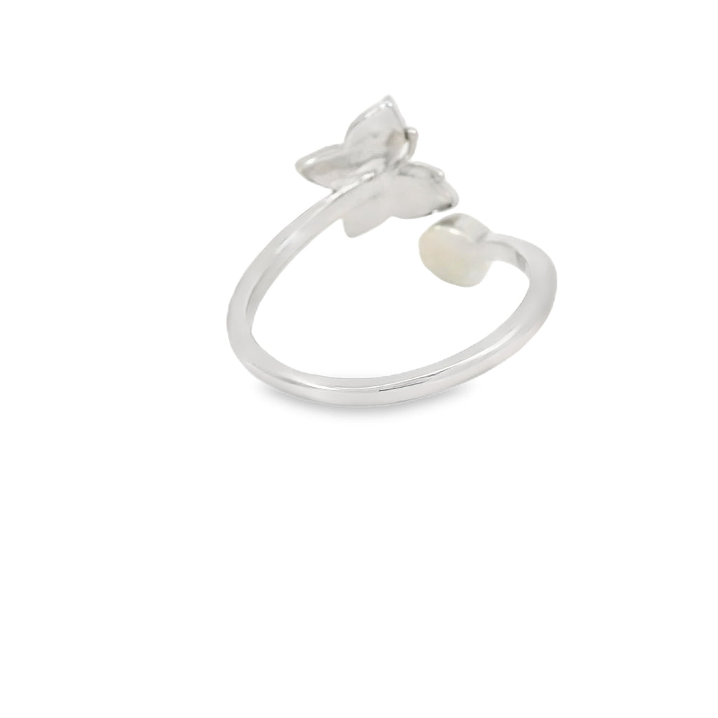 White lab opal butterfly sterling silver ring