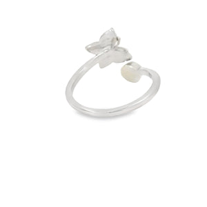 White lab opal butterfly sterling silver ring