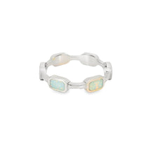 Load image into Gallery viewer, White lab opal rectangles sterling silver ring