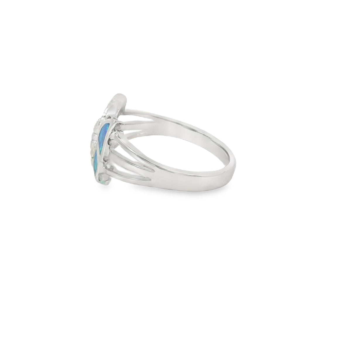 Blue lab opal butterfly sterling silver ring