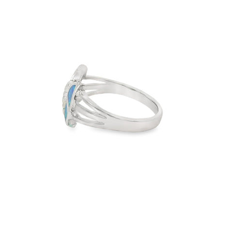 Blue lab opal butterfly sterling silver ring