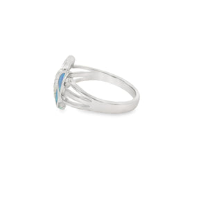 Blue lab opal butterfly sterling silver ring