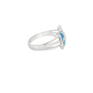 Blue lab opal butterfly sterling silver ring