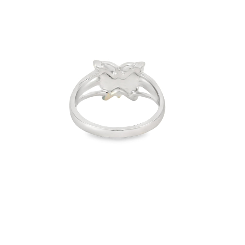 Blue lab opal butterfly sterling silver ring