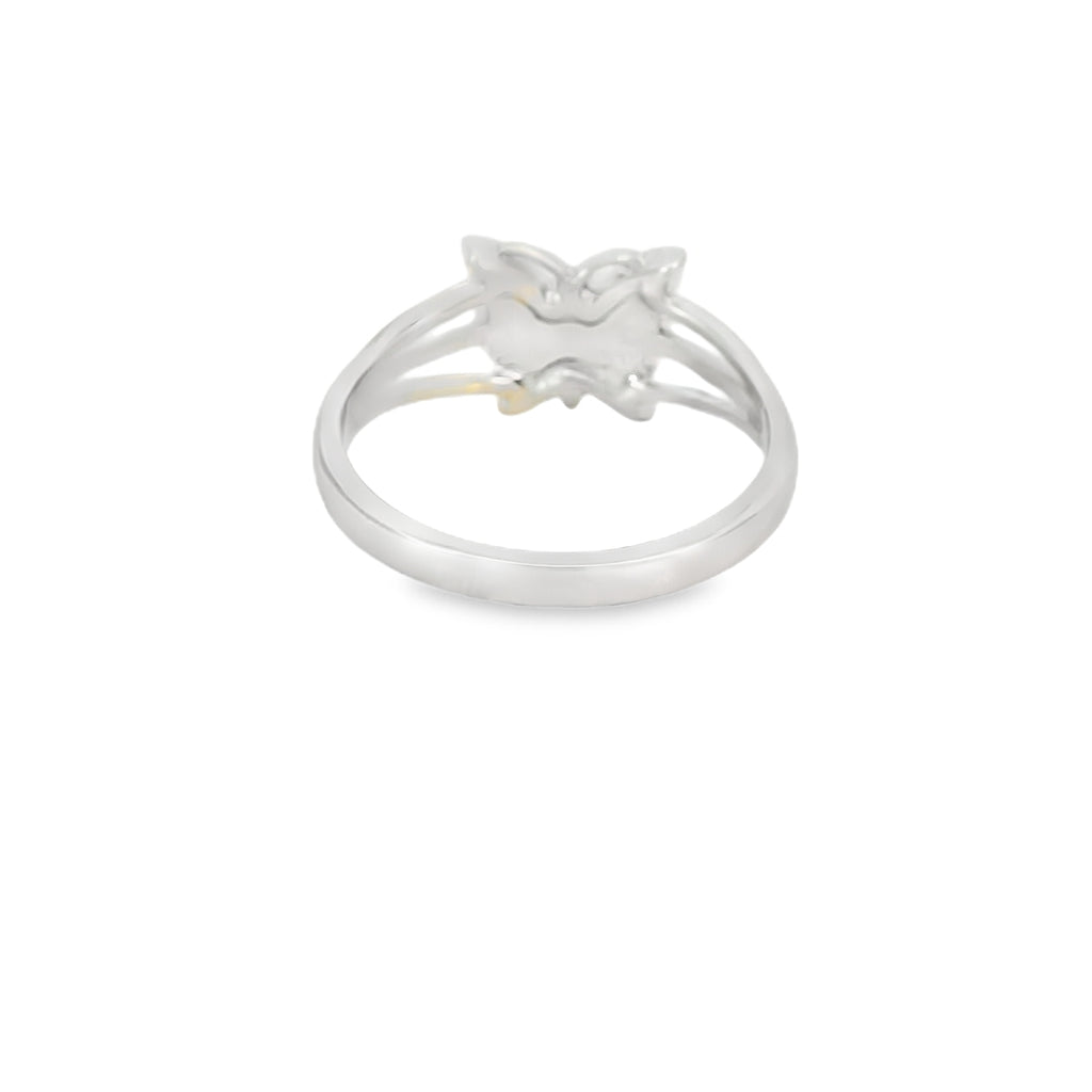 White lab opal butterfly sterling silver ring