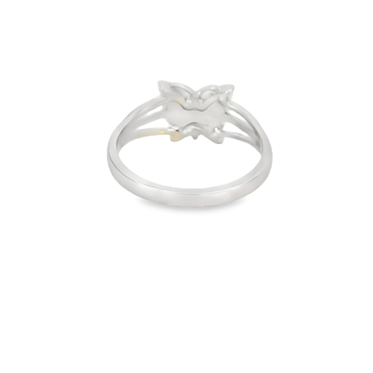 White lab opal butterfly sterling silver ring
