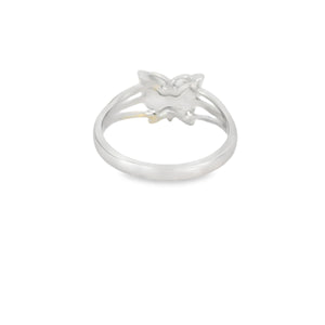 White lab opal butterfly sterling silver ring