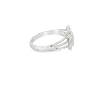 White lab opal butterfly sterling silver ring