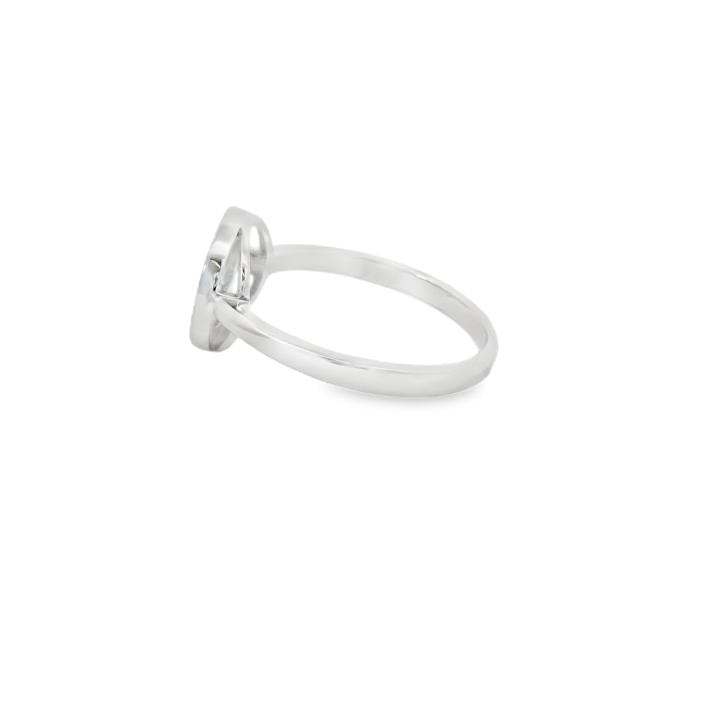 White lab opal tree of life sterling silver ring