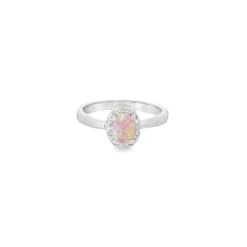 Pear Shape 10x8mm Pink Lab Opal Sterling Silver Ring