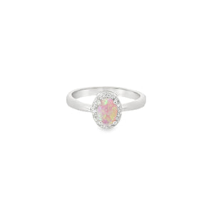 Pear Shape 10x8mm Pink Lab Opal Sterling Silver Ring