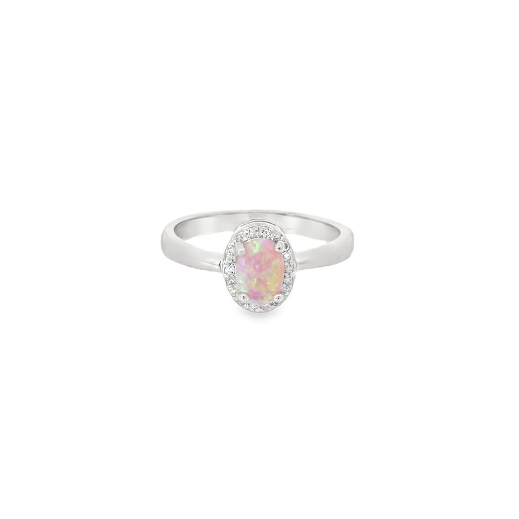 Pear Shape 10x8mm Pink Lab Opal Sterling Silver Ring