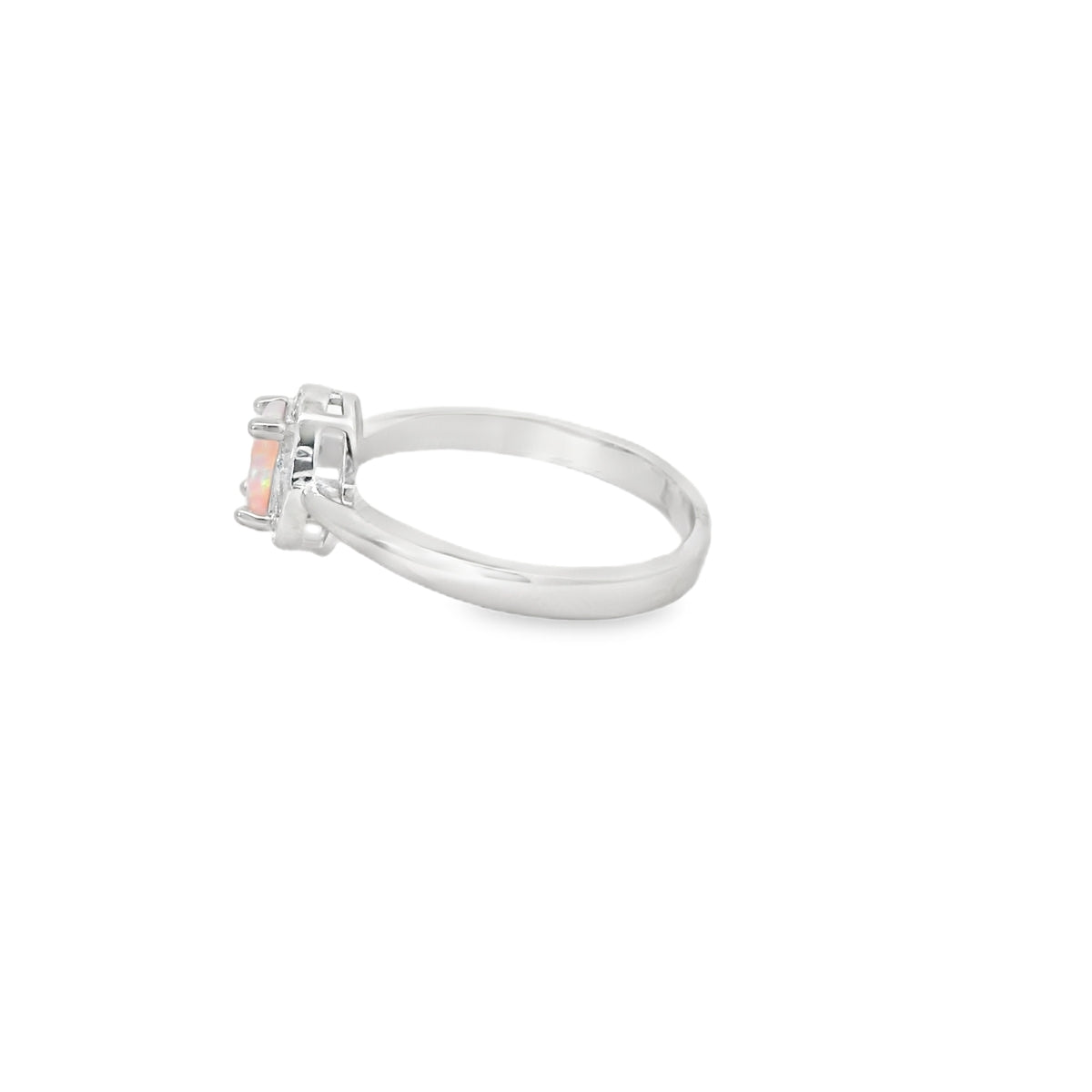 Pear Shape 10x8mm Pink Lab Opal Sterling Silver Ring