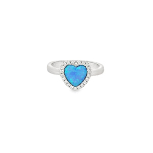 Blue lab opal 7x7mm heart cubic zirconia sterling silver ring