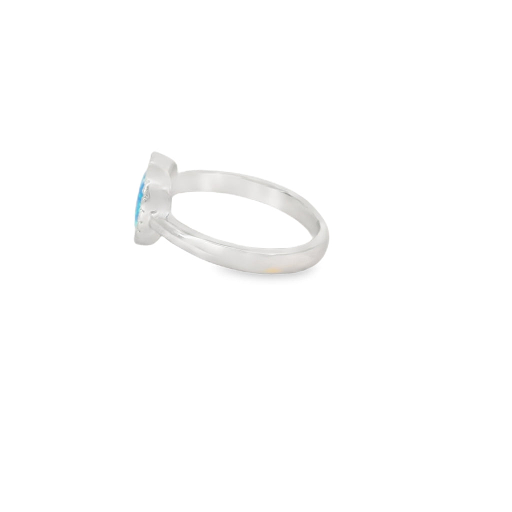 Blue lab opal 7x7mm heart cubic zirconia sterling silver ring