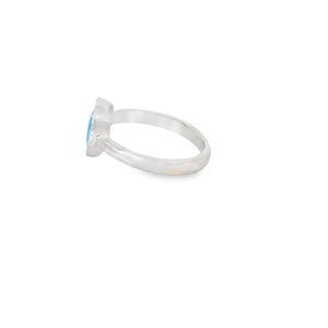 Blue lab opal 7x7mm heart cubic zirconia sterling silver ring