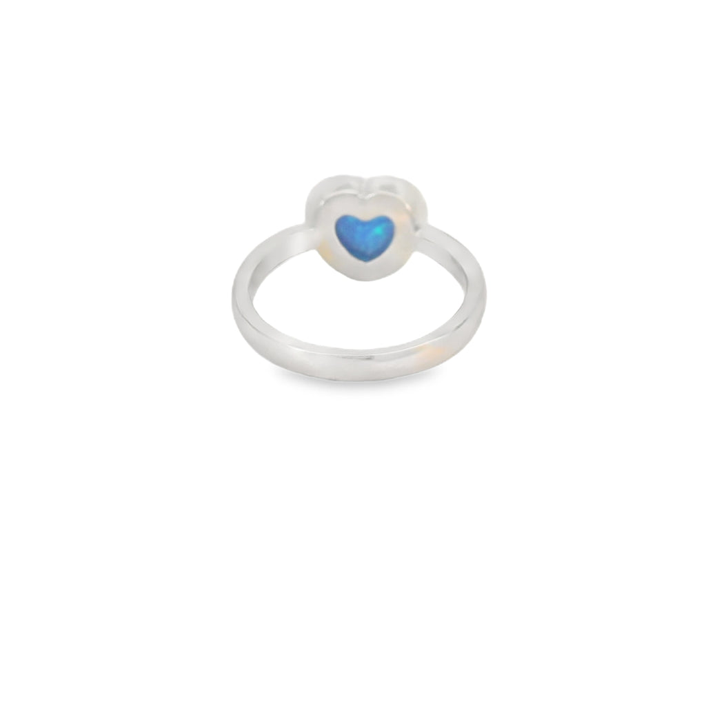 Blue lab opal 7x7mm heart cubic zirconia sterling silver ring