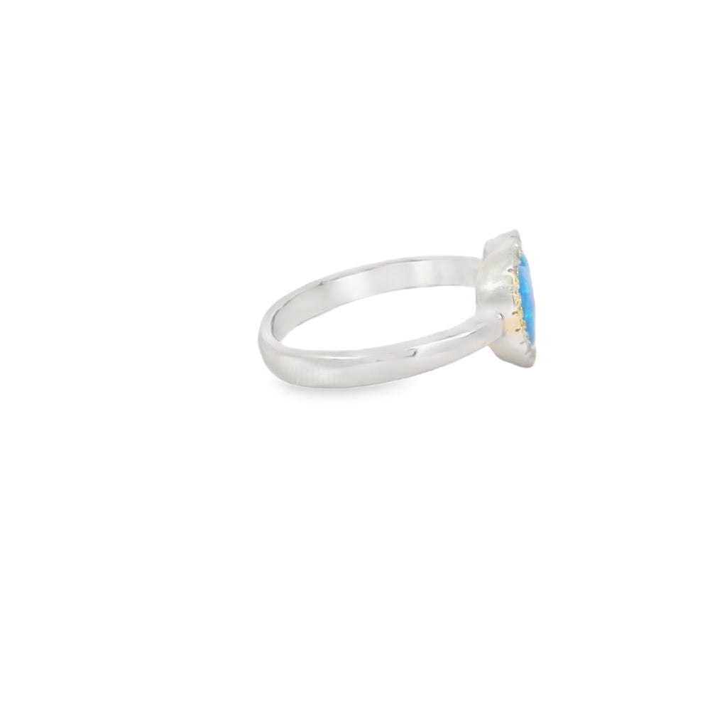 Blue lab opal 7x7mm heart cubic zirconia sterling silver ring