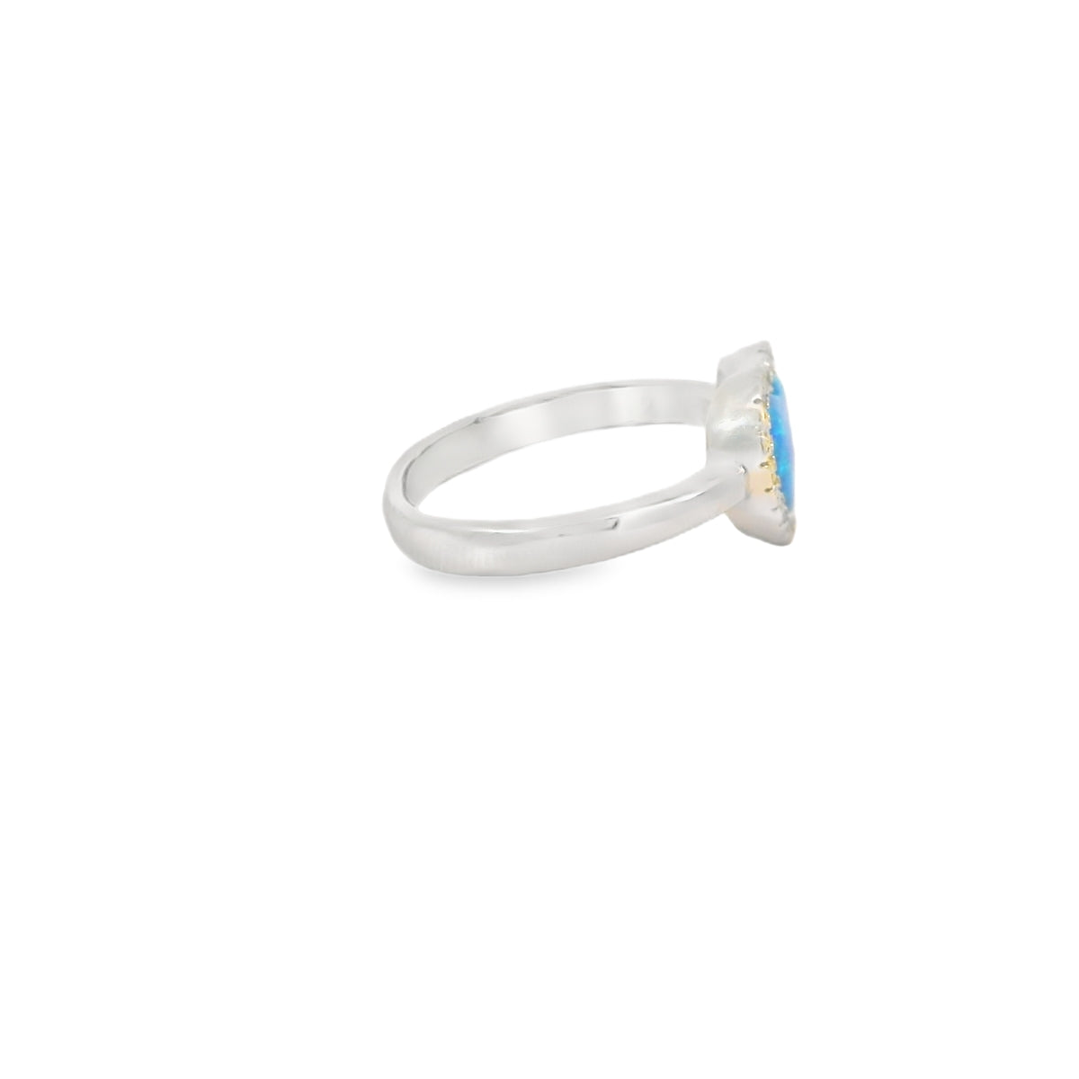 Blue lab opal 7x7mm heart cubic zirconia sterling silver ring