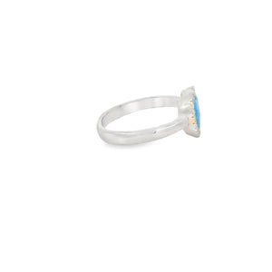 Blue lab opal 7x7mm heart cubic zirconia sterling silver ring
