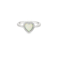 White lab opal 7x7mm heart cubic zirconia sterling silver ring