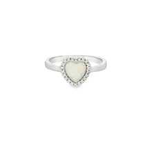 Load image into Gallery viewer, White lab opal 7x7mm heart cubic zirconia sterling silver ring