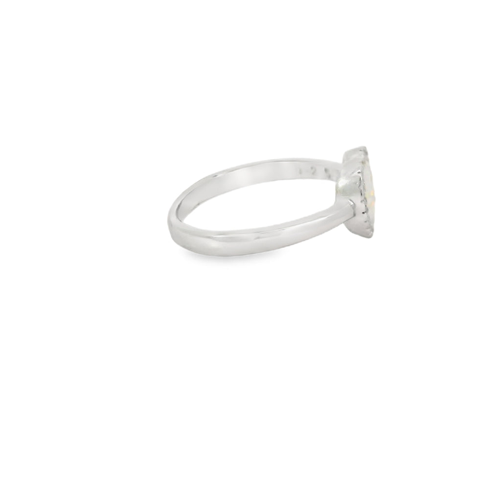 White lab opal 7x7mm heart cubic zirconia sterling silver ring
