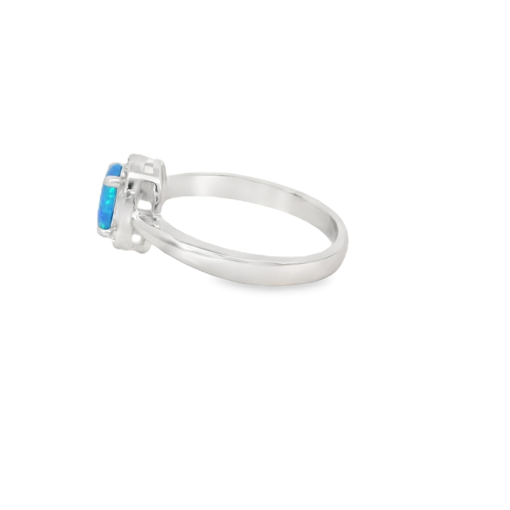 Blue Lab Opal Oval 7x5mm Cubic Zirconia Sterling Silver Ring