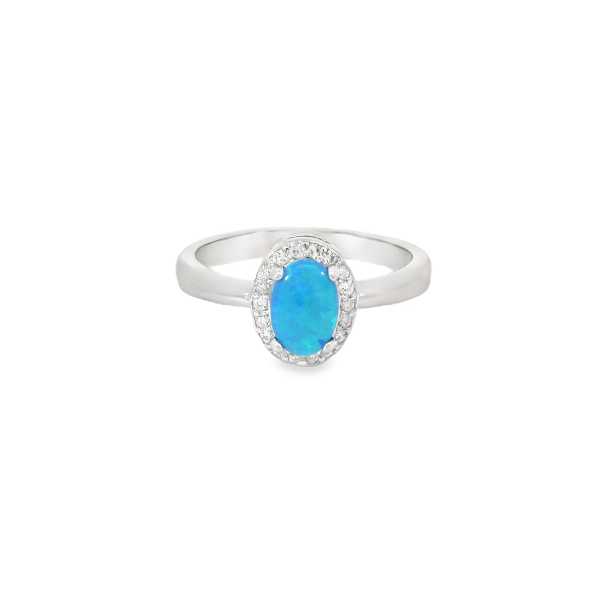 Blue Lab Opal Oval 7x5mm Cubic Zirconia Sterling Silver Ring