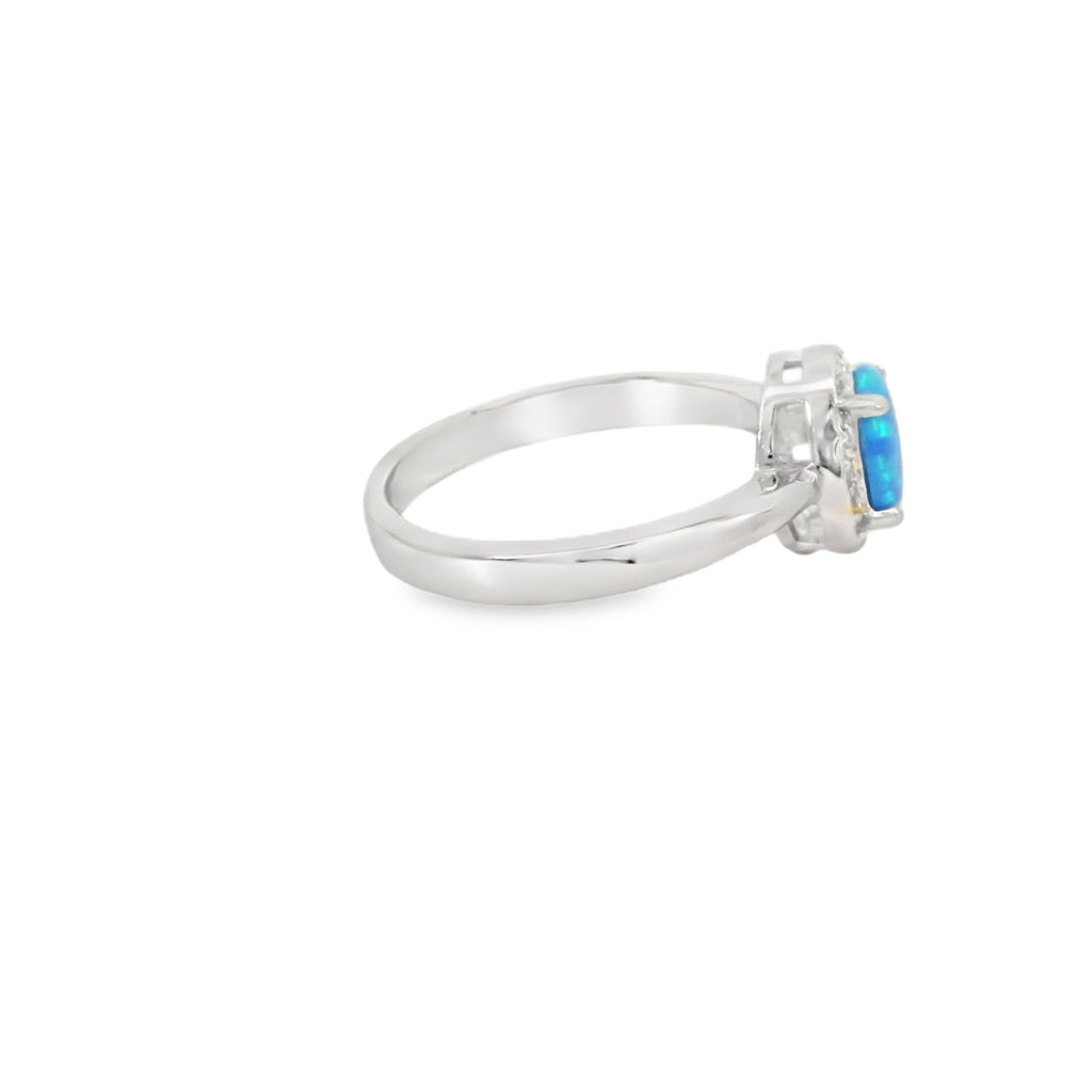 Blue Lab Opal Oval 7x5mm Cubic Zirconia Sterling Silver Ring