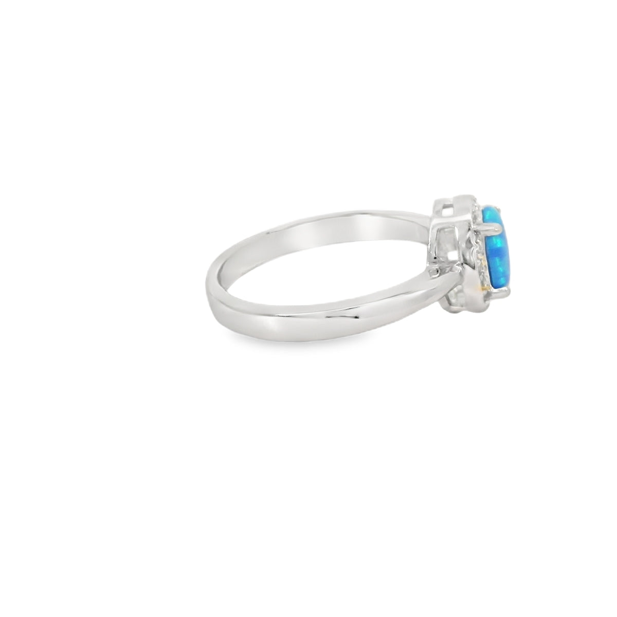 Blue Lab Opal Oval 7x5mm Cubic Zirconia Sterling Silver Ring