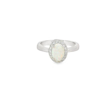 Load image into Gallery viewer, White Lab Opal Oval 7x5mm Cubic Zirconia Sterling Silver Ring