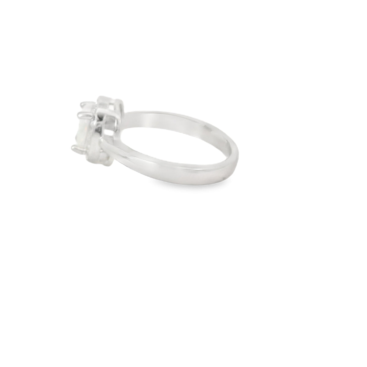 White Lab Opal Oval 7x5mm Cubic Zirconia Sterling Silver Ring