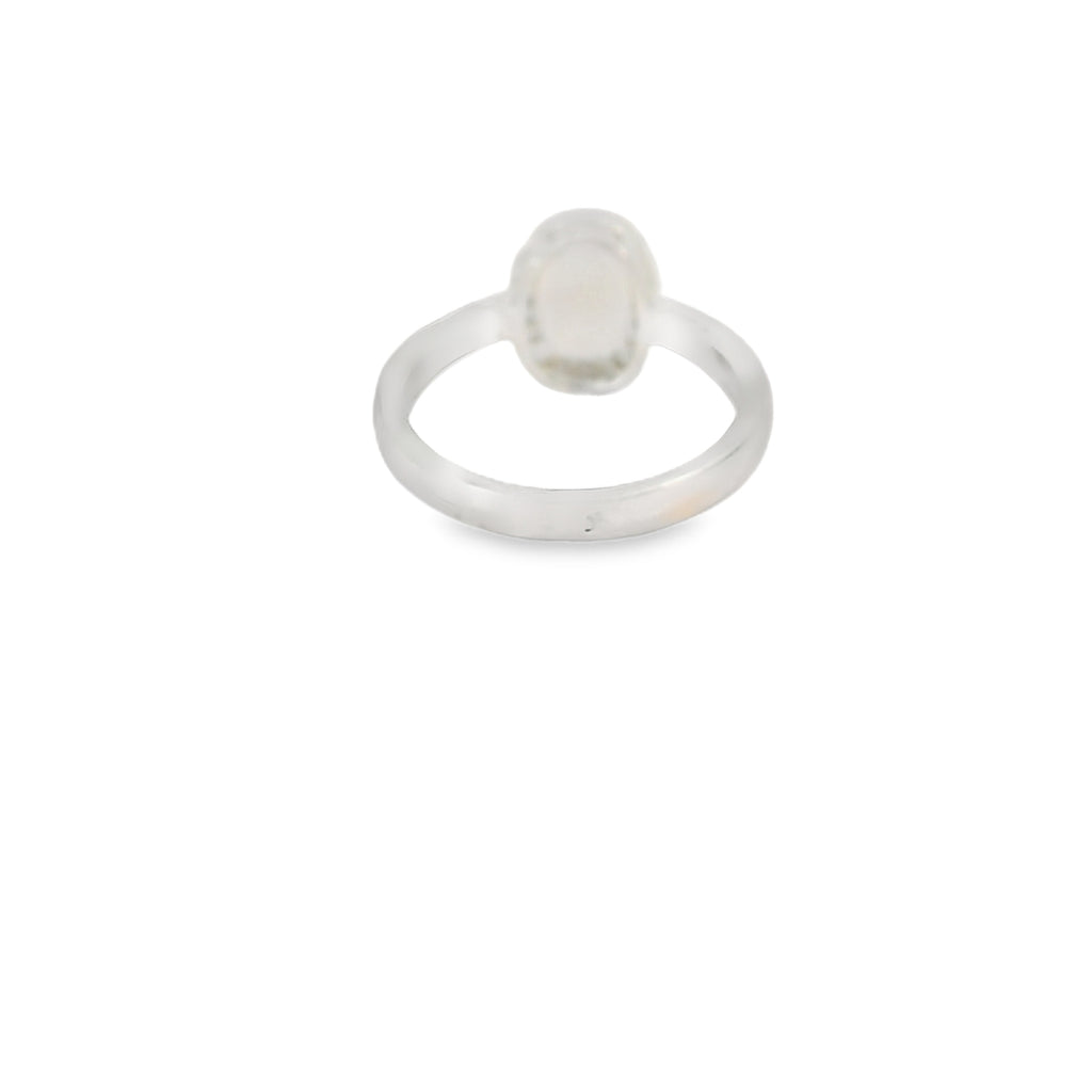 White Lab Opal Oval 7x5mm Cubic Zirconia Sterling Silver Ring